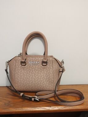 GUESS Tan Logo-Print Satchel with Removable Crossbody Strap